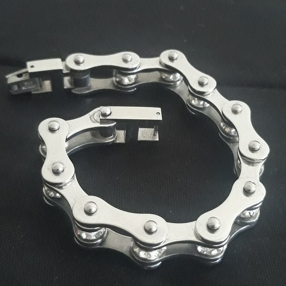 ATC Rhinestone Bike Chain Bracelet 7" + Silver Tone Bangle Bracelets - Picture 4 of 15